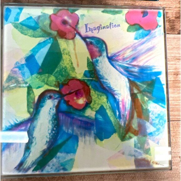 4 Watercolors Flowers Tempered Wine Drink Glass Coaster Set Linda Altshuler - Picture 6 of 7